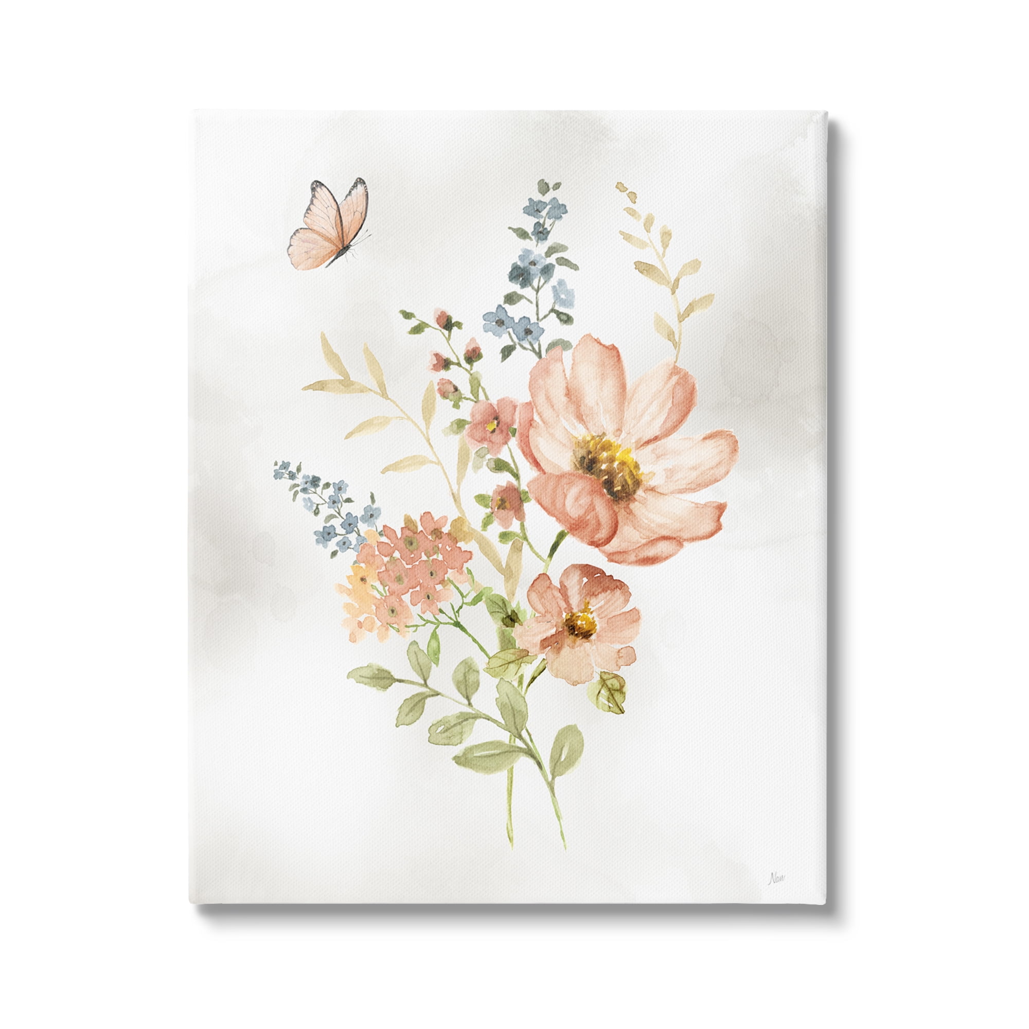 Stupell Industries Soft Pink Flower Sprigs Botanical & Floral Painting Gallery Wrapped Canvas Art Print Wall Art, 30 x 40