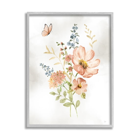 Stupell Industries Soft Pink Flower Sprigs Botanical & Floral Painting Gray Framed Art Print Wall Art, 24 x 30