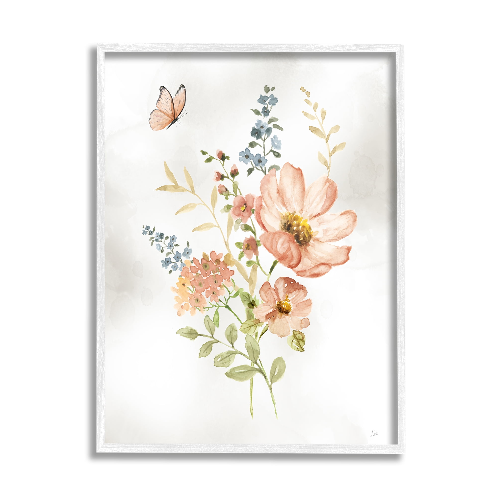 Stupell Industries Soft Pink Flower Sprigs Botanical & Floral Painting White Framed Art Print Wall Art, 24 x 30
