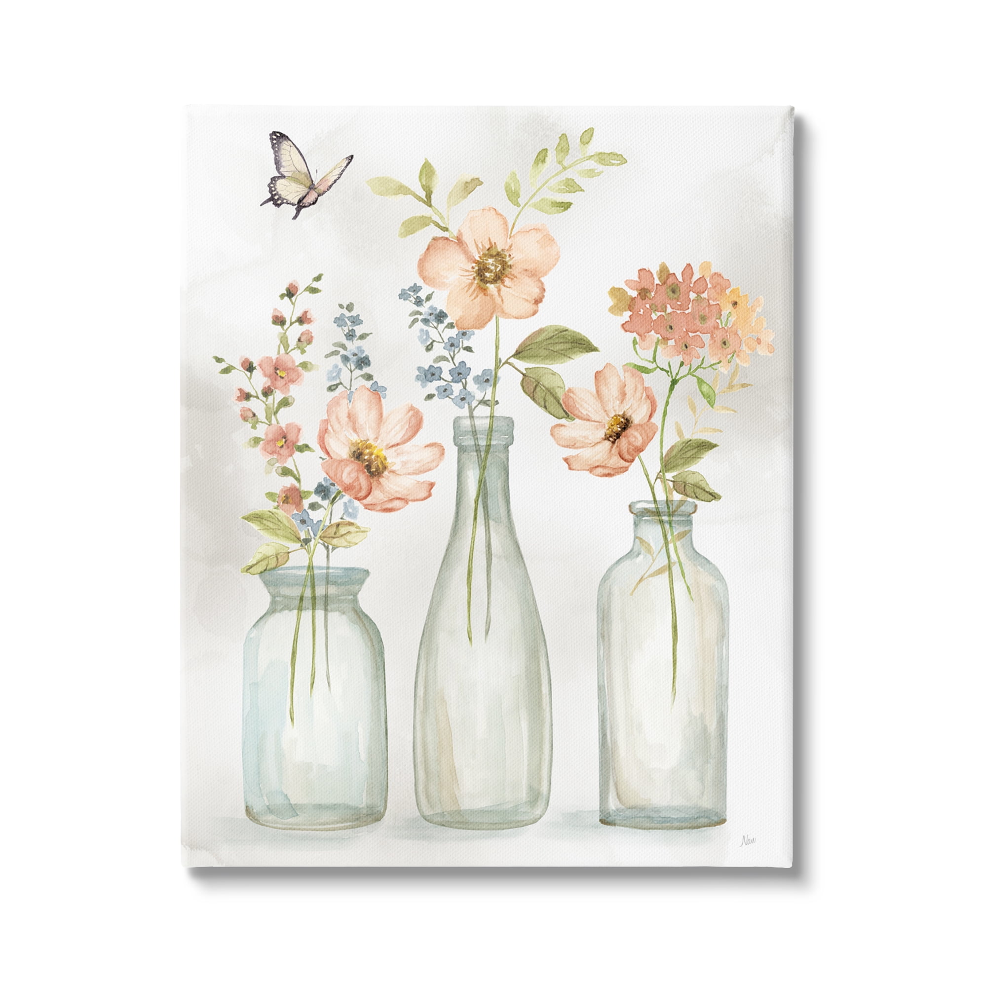 Stupell Industries Soft Pink Flower Vases Botanical & Floral Painting Gallery Wrapped Canvas Art Print Wall Art, 16 x 20