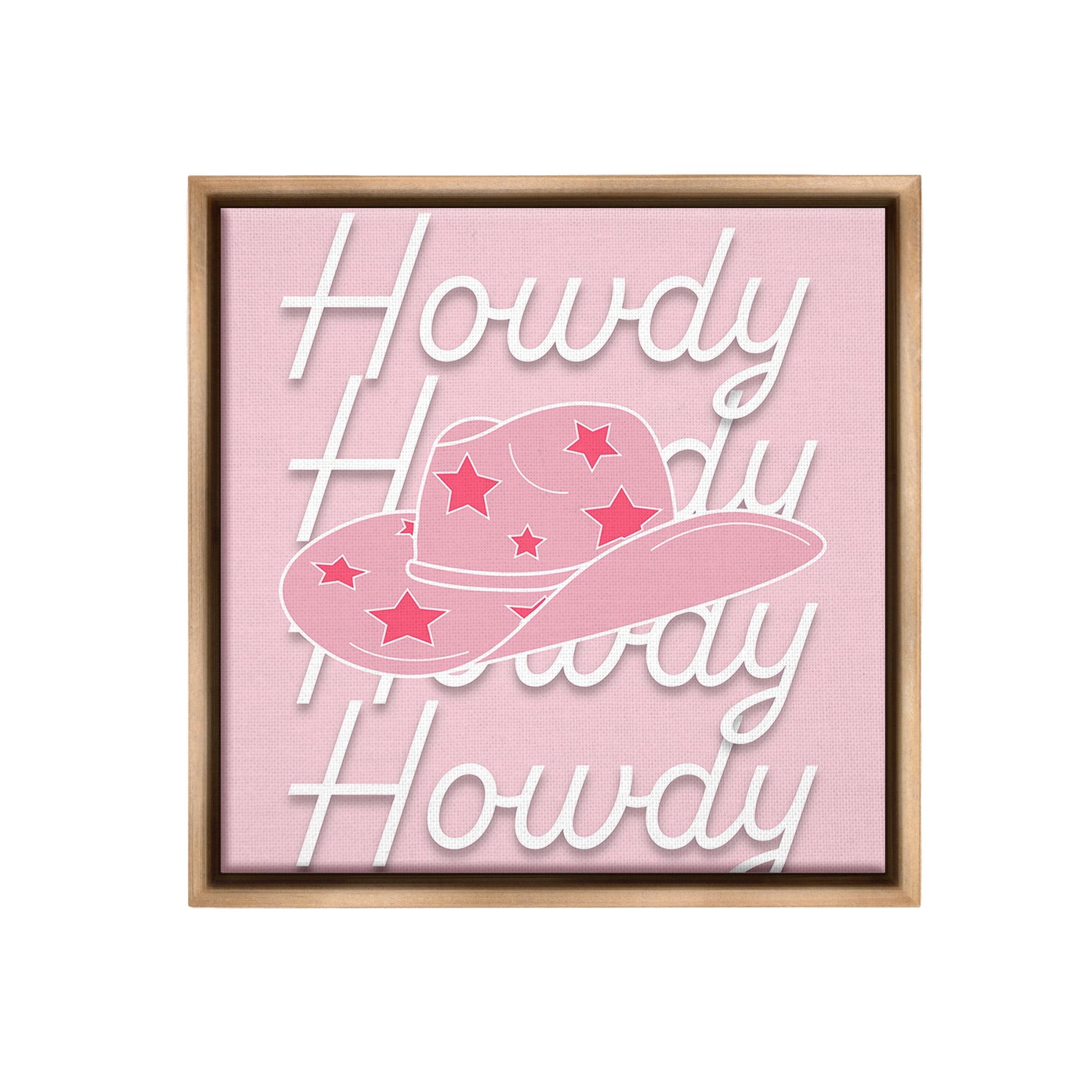 Stupell Industries Soft Pink Howdy Pattern Beauty & Fashion Painting Brown Floater Framed Canvas Art Print Wall Art, 18 x 18
