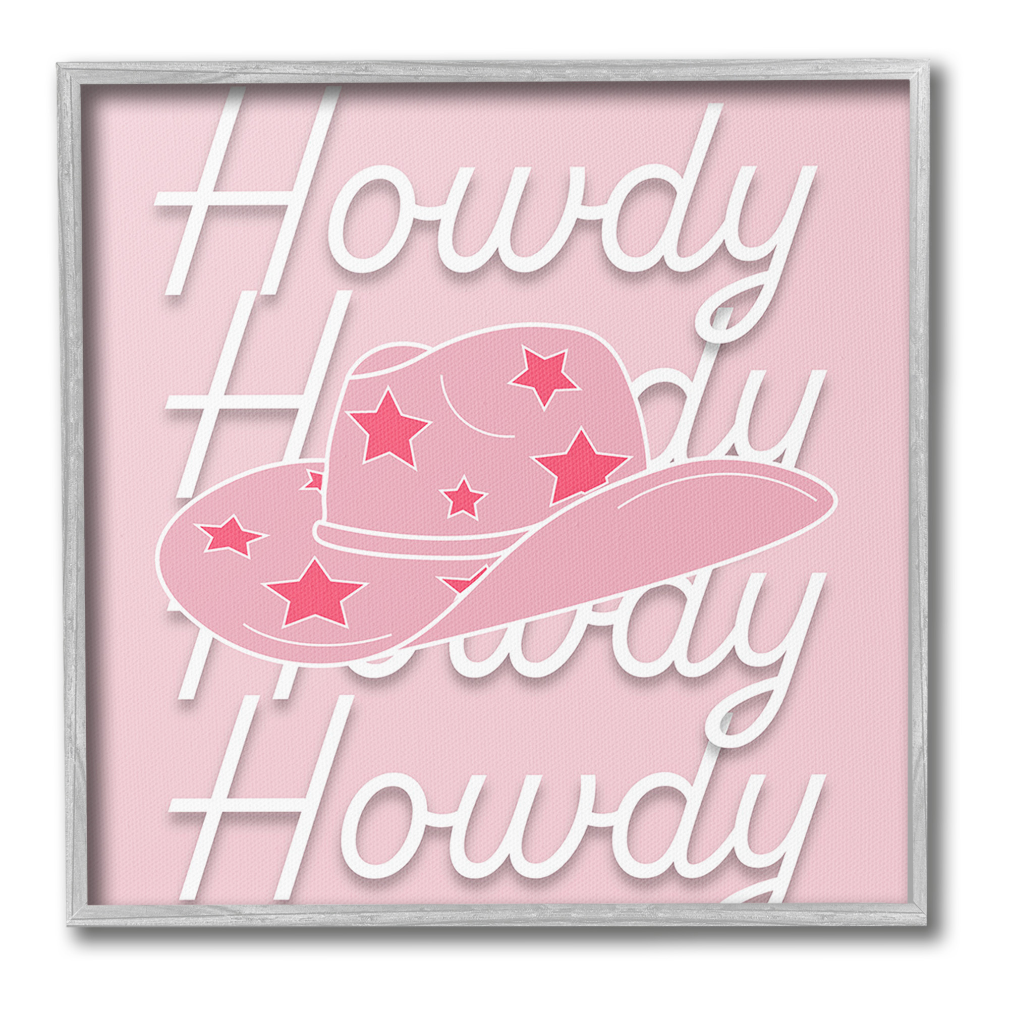 Stupell Industries Soft Pink Howdy Pattern Beauty & Fashion Painting Gray Framed Art Print Wall Art, 12 x 12