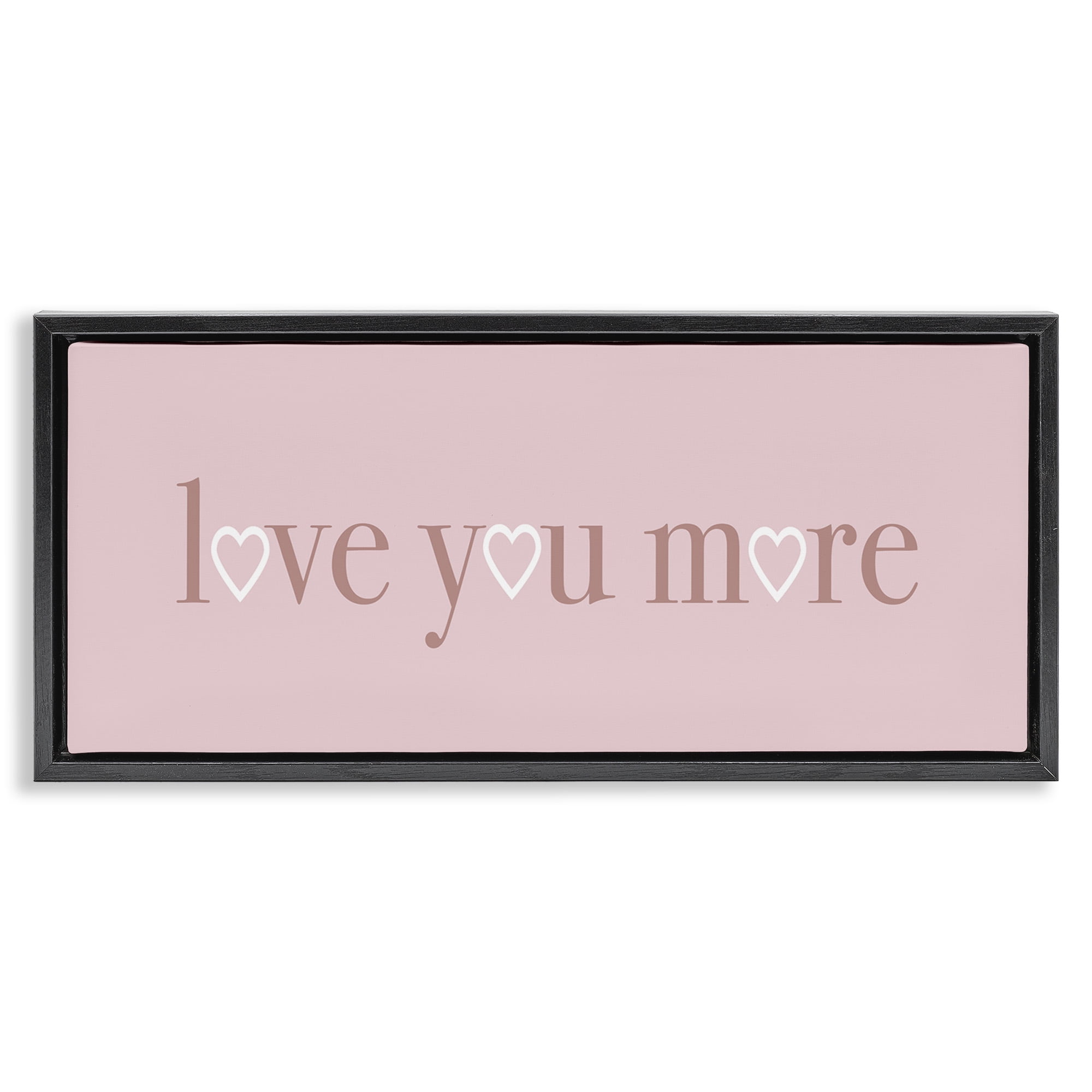 Stupell Industries Soft Pink Love You More Phrase Typography Painting Black Floater Framed Canvas Art Print Wall Art, 31 x 14