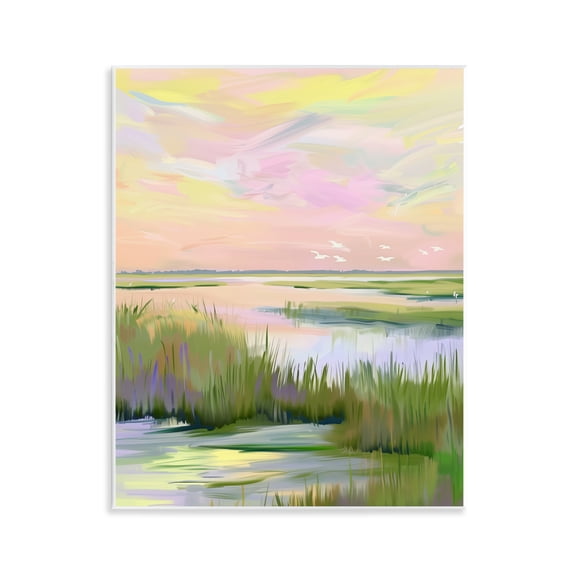 Stupell Industries Soft Pink Marshland Sunrise Landscape & Nature Painting Unframed Art Print Wall Art, 11 x 14