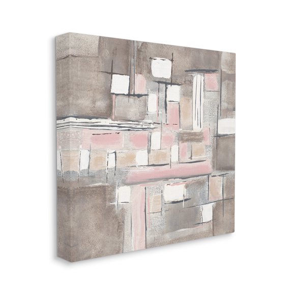 Stupell Industries Soft Pink Neutral Abstract Patchwork Geometric Pattern Abstract Painting Gallery Wrapped Canvas Art Print Wall Art, 36 x 36