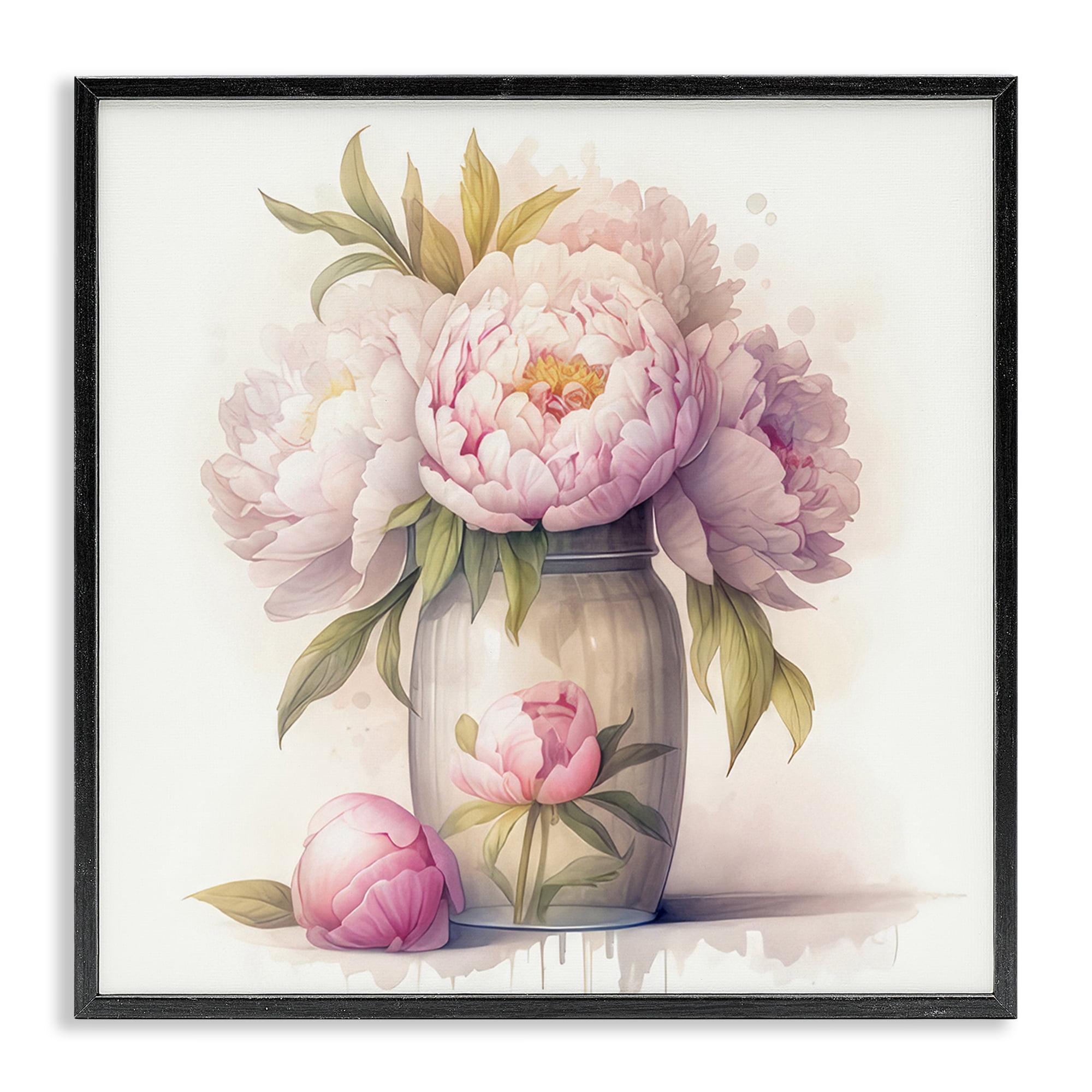 Stupell Industries Soft Pink Peonies Plants & Flowers Painting Black Framed Art Print Wall Art, 17 x 17