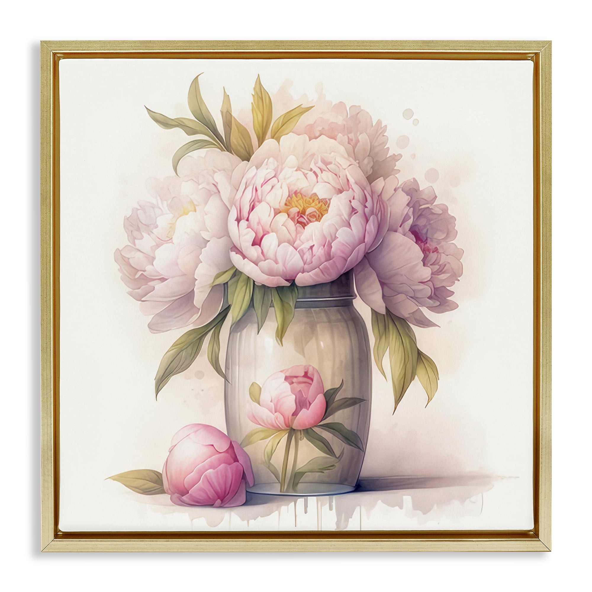 Stupell Industries Soft Pink Peonies Plants & Flowers Painting Gold Floater Framed Canvas Art Print Wall Art, 25 x 25