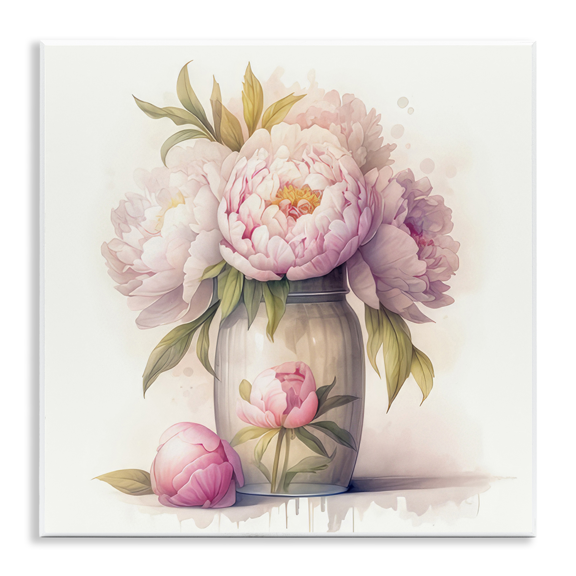 Stupell Industries Soft Pink Peonies Plants & Flowers Painting Unframed Art Print Wall Art, 12 x 12