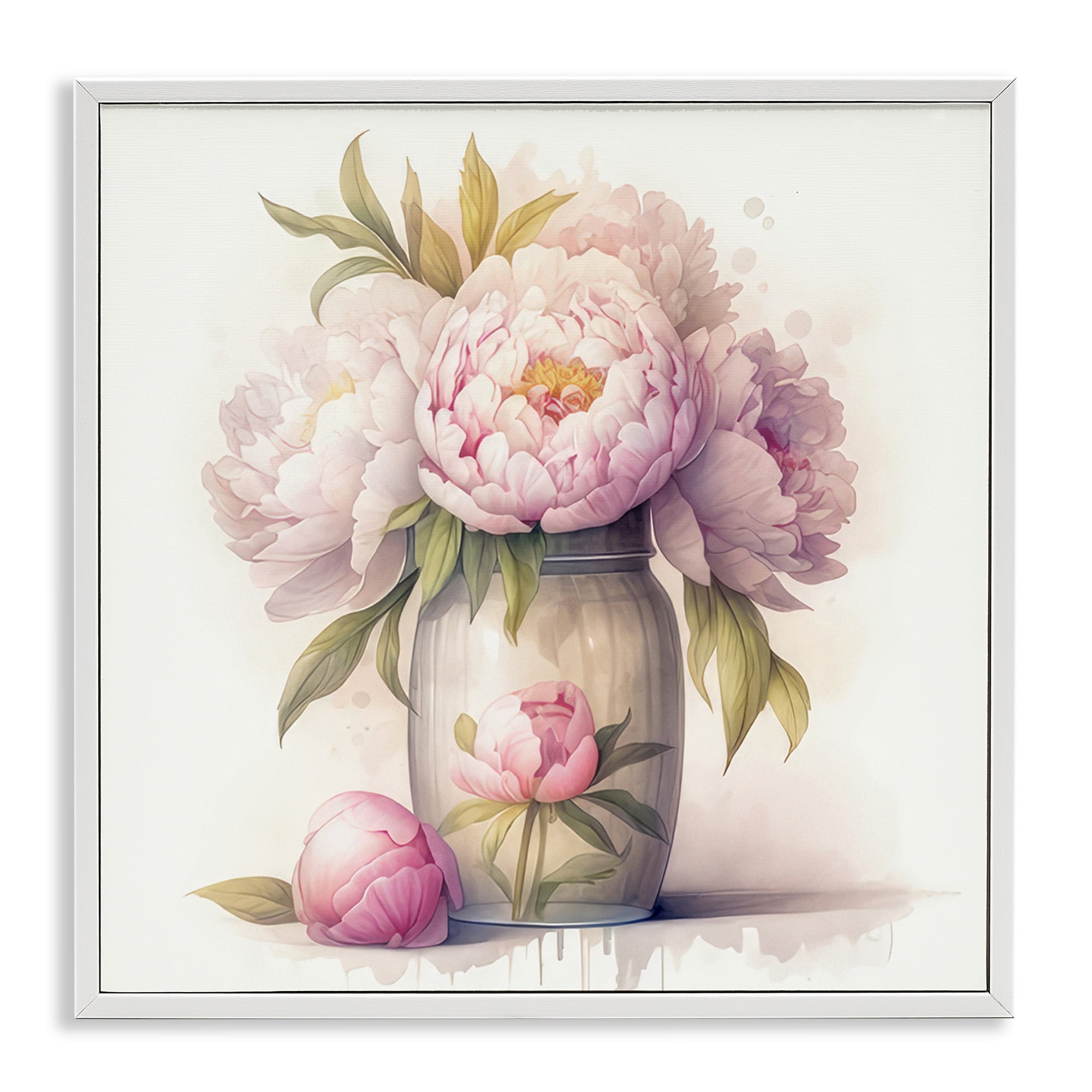 Stupell Industries Soft Pink Peonies Plants & Flowers Painting White Framed Art Print Wall Art, 24 x 24