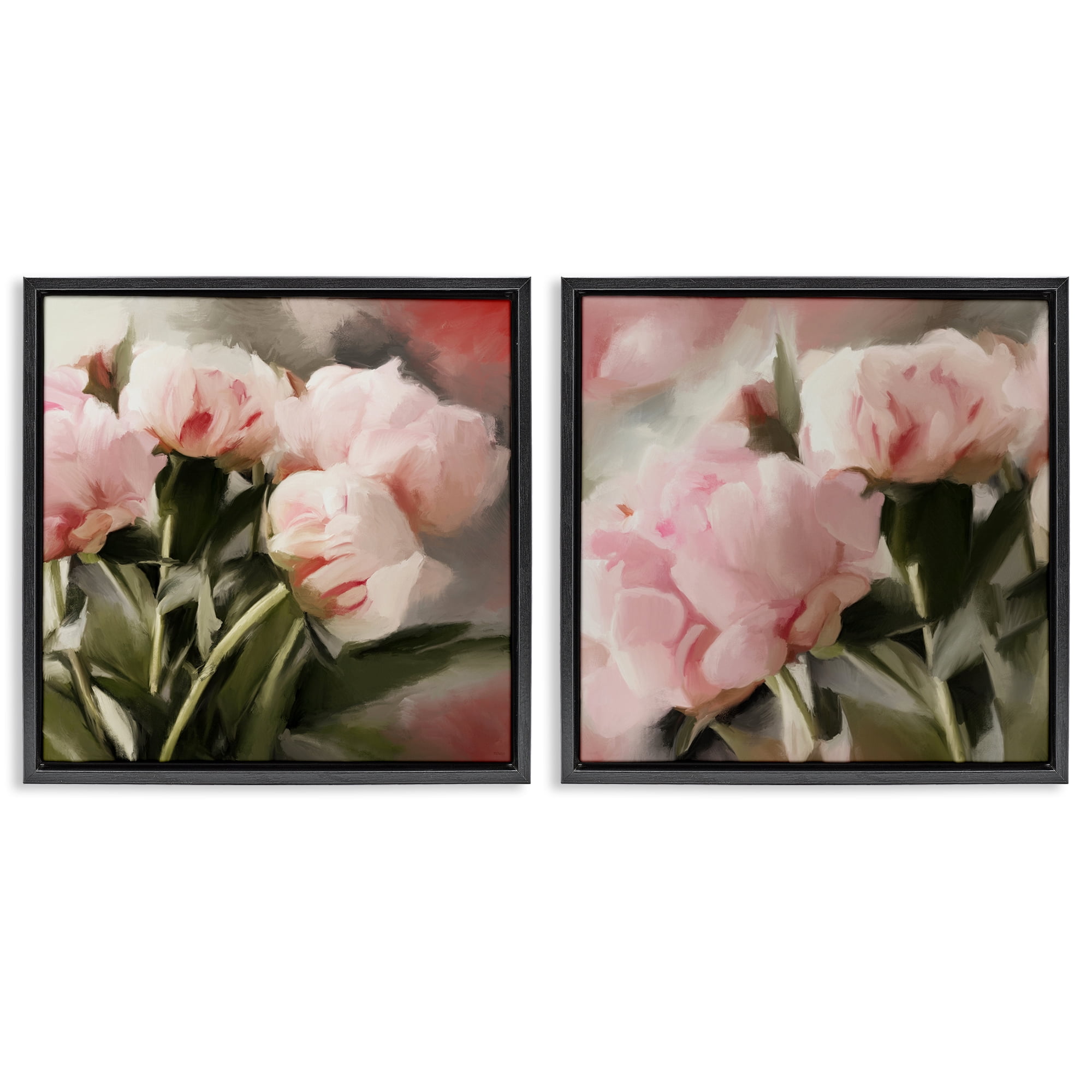 Stupell Industries Soft Pink Peony Arrangement Plants & Flowers Painting Black Floater Framed Canvas Art Print Wall Art, 25 x 25, Set of 2