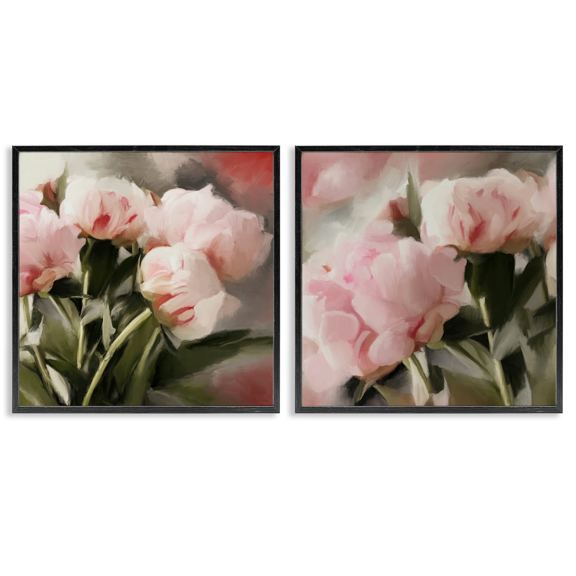 Stupell Industries Soft Pink Peony Arrangement Plants & Flowers Painting Black Framed Art Print Wall Art, 24 x 24, Set of 2