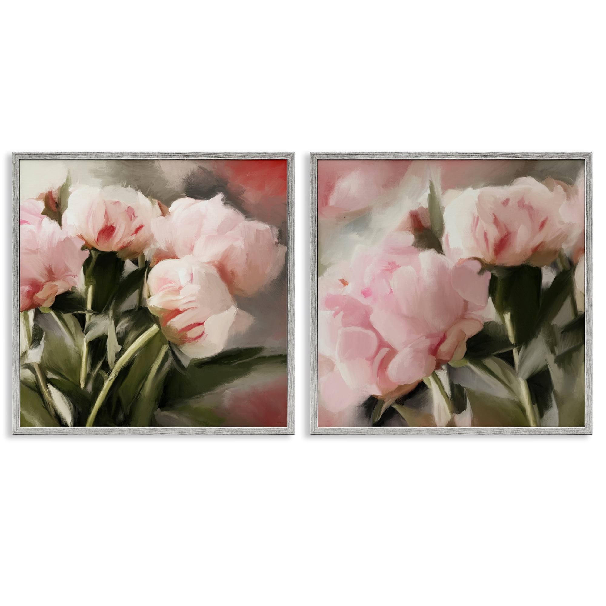 Stupell Industries Soft Pink Peony Arrangement Plants & Flowers Painting Gray Framed Art Print Wall Art, 17 x 17, Set of 2