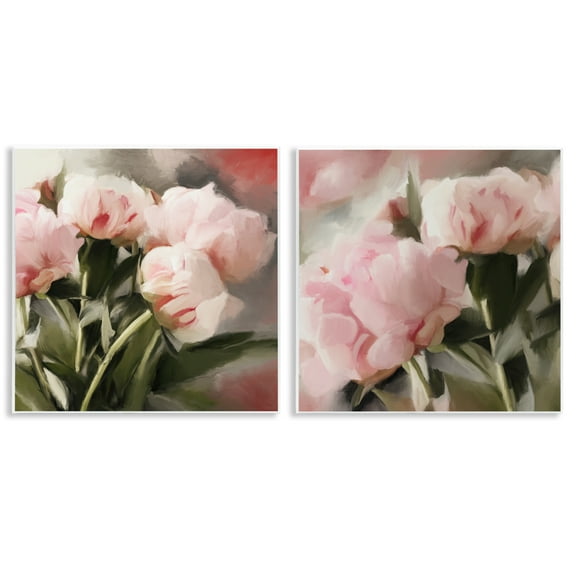 Stupell Industries Soft Pink Peony Arrangement Plants & Flowers Painting Unframed Art Print Wall Art, 12 x 12, Set of 2