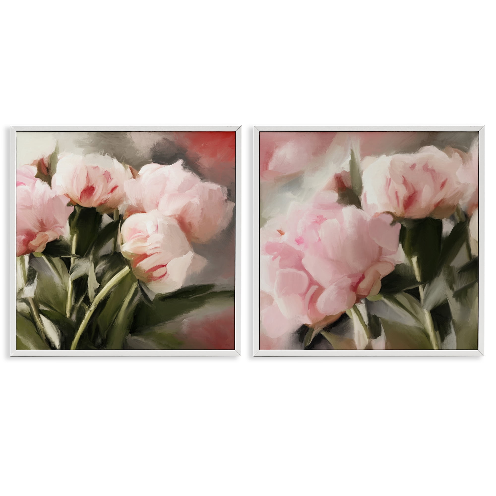 Stupell Industries Soft Pink Peony Arrangement Plants & Flowers Painting White Framed Art Print Wall Art, 12 x 12, Set of 2