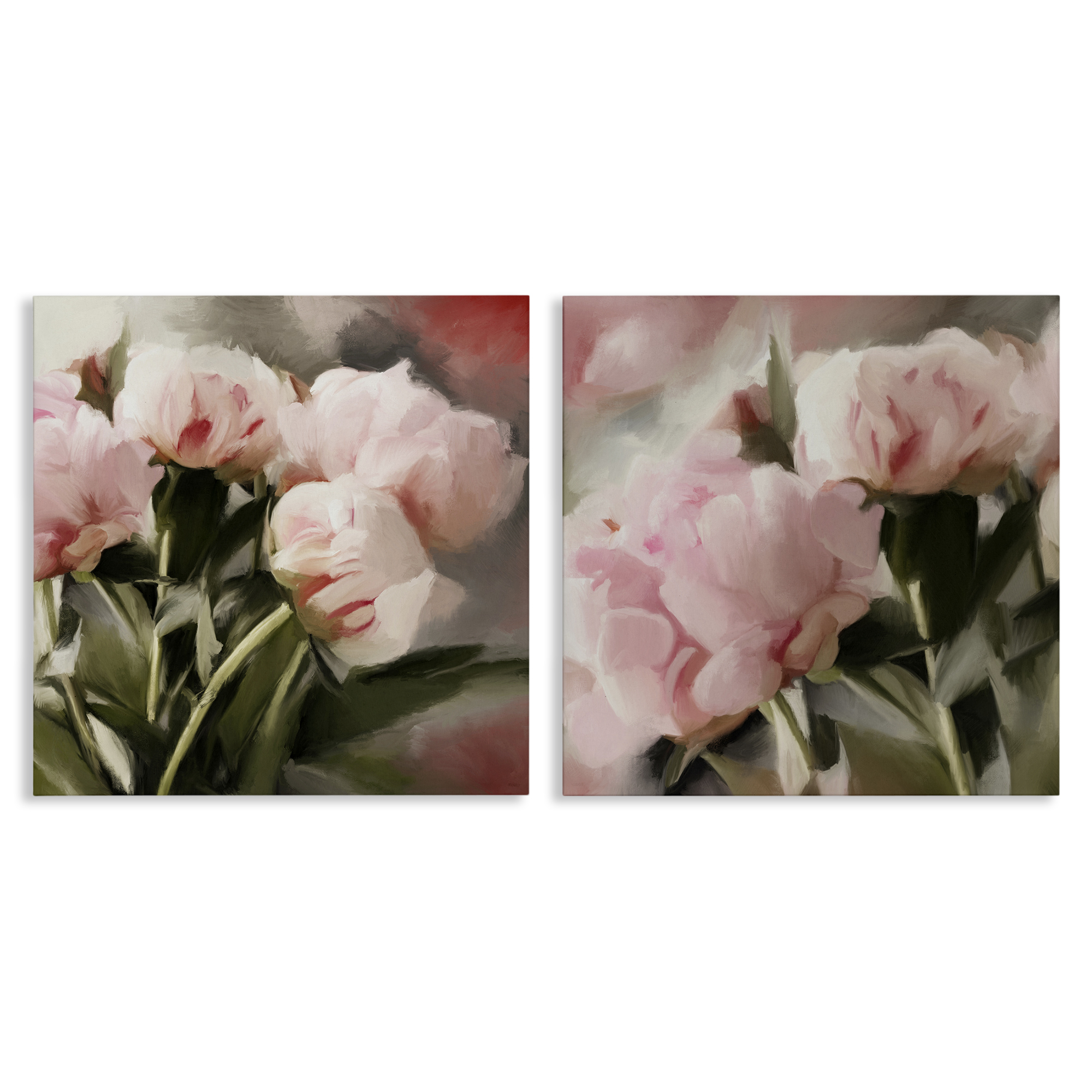 Stupell Industries Soft Pink Peony Arrangement Plants & Flowers Painting Wrapped Canvas Art Print Wall Art, 24 x 24, Set of 2