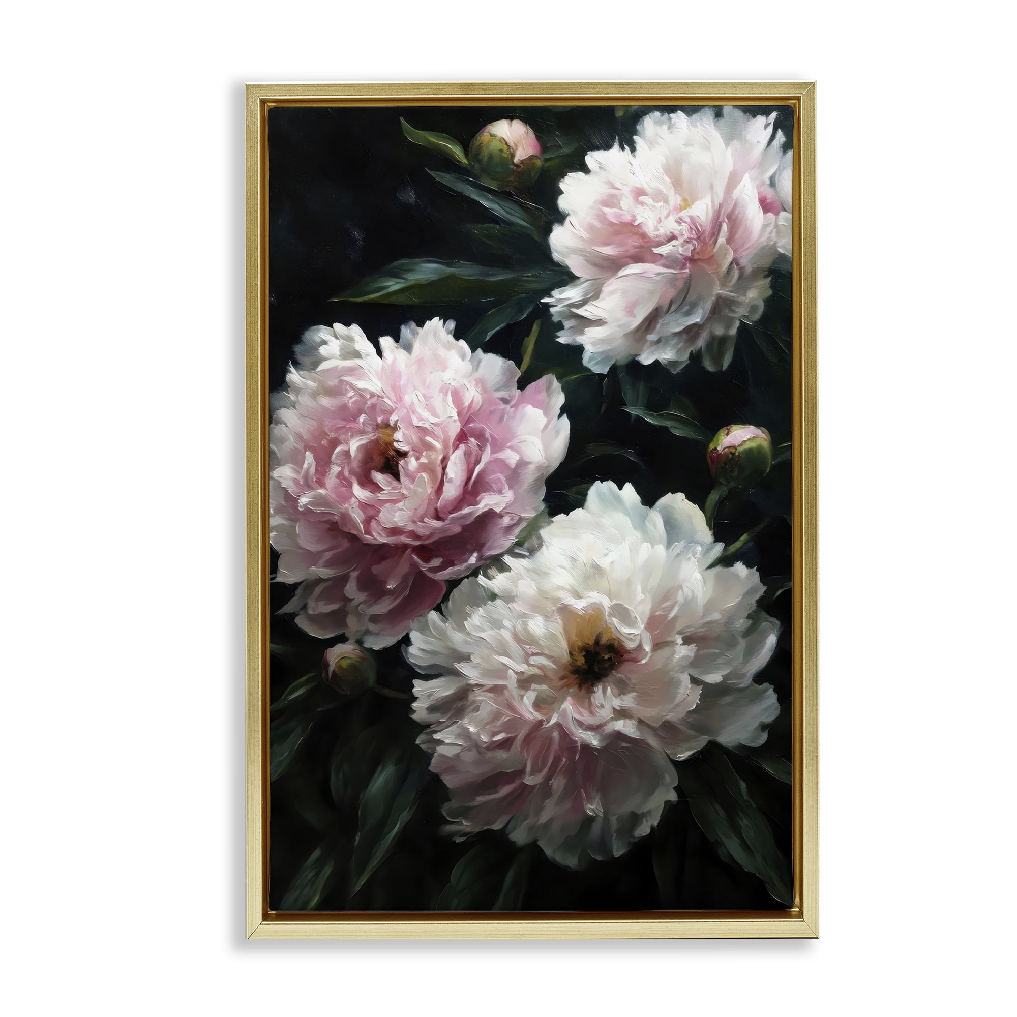 Stupell Industries Soft Pink Peony Garden Gold Framed Floater Canvas Wall Art, design by Petal Prints Design