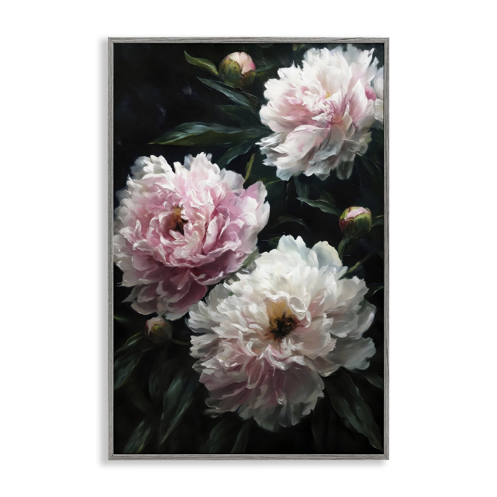 Stupell Industries Soft Pink Peony Garden Gray Framed Giclee Art, design by Petal Prints Design