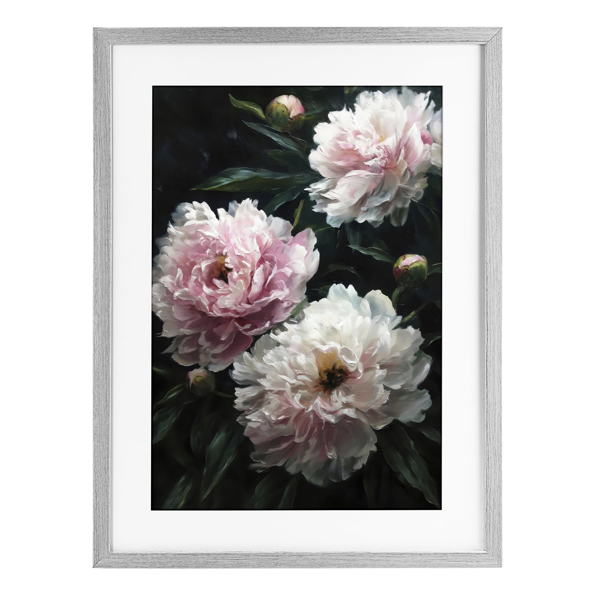 Stupell Industries Soft Pink Peony Garden Gray Framed Print Under Glass, design by Petal Prints Design