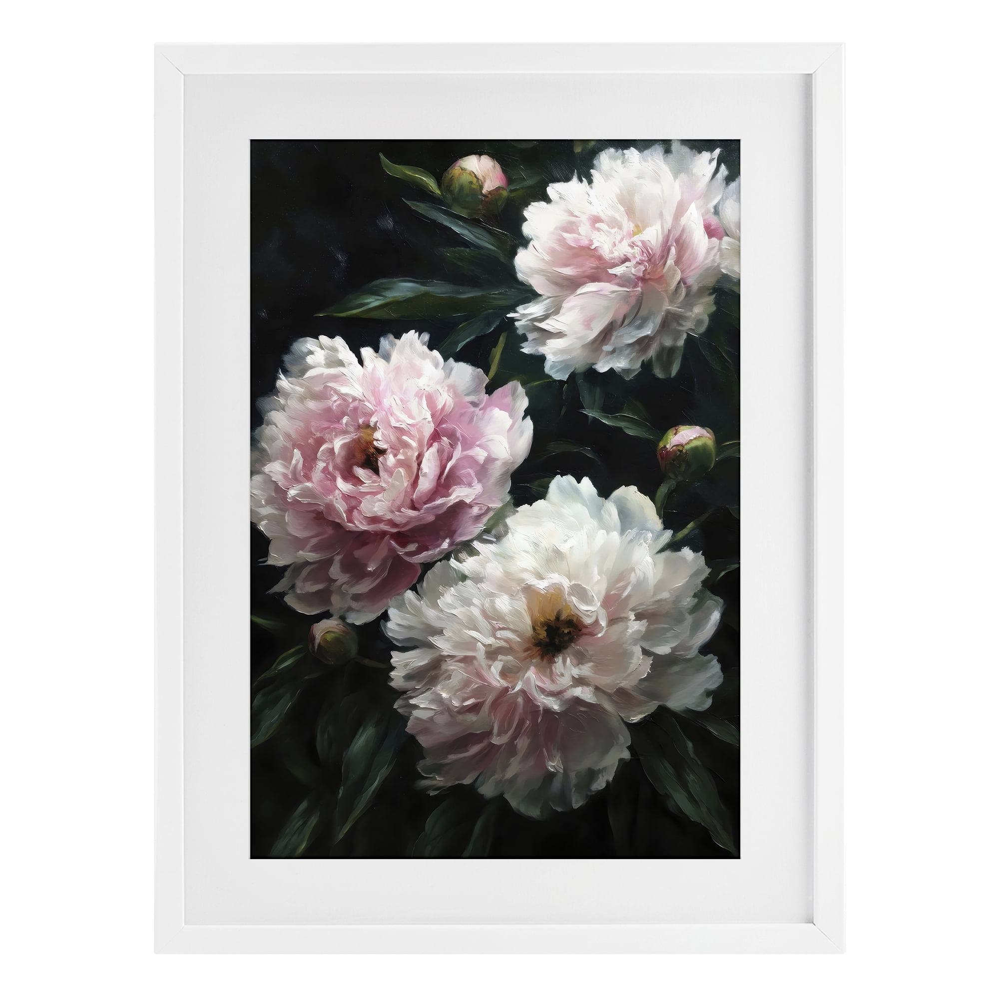 Stupell Industries Soft Pink Peony Garden White Framed Print Under Glass, design by Petal Prints Design