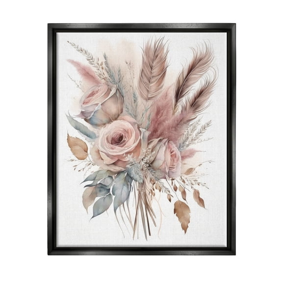 Stupell Industries Soft Pink Rose Bundle Botanical & Floral Painting Black Floater Framed Canvas Art Print Wall Art, 25 x 31