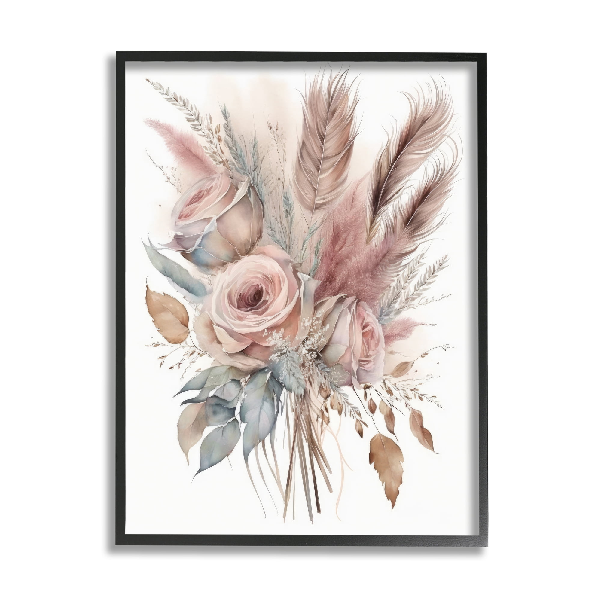 Stupell Industries Soft Pink Rose Bundle Botanical & Floral Painting Black Framed Art Print Wall Art, 16 x 20