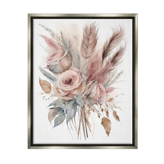 Stupell Industries Soft Pink Rose Bundle Botanical & Floral Painting Gray Floater Framed Canvas Art Print Wall Art, 17 x 21