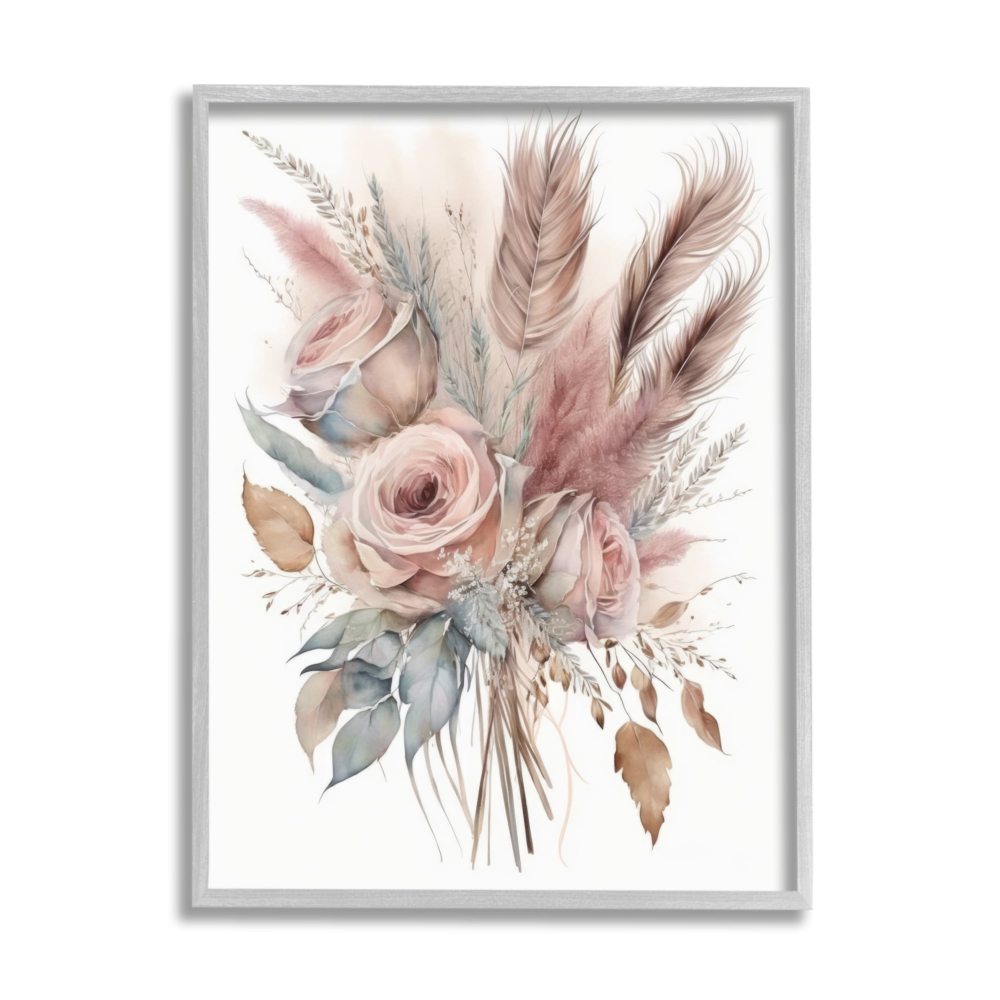 Stupell Industries Soft Pink Rose Bundle Botanical & Floral Painting Gray Framed Art Print Wall Art, 11 x 14