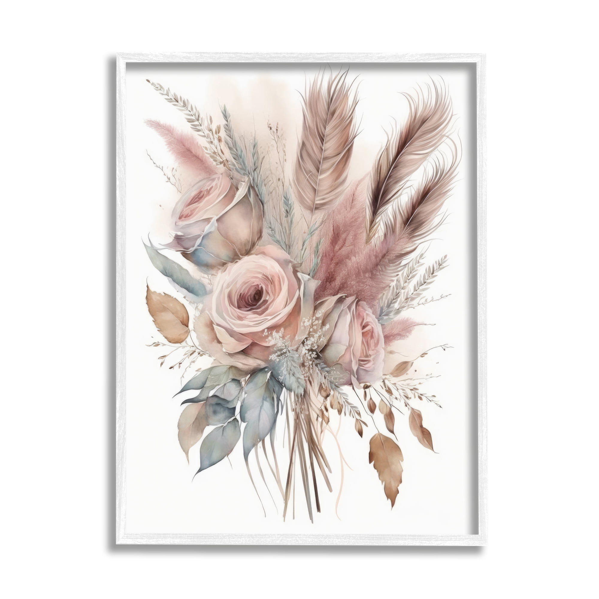 Stupell Industries Soft Pink Rose Bundle Botanical & Floral Painting White Framed Art Print Wall Art, 16 x 20