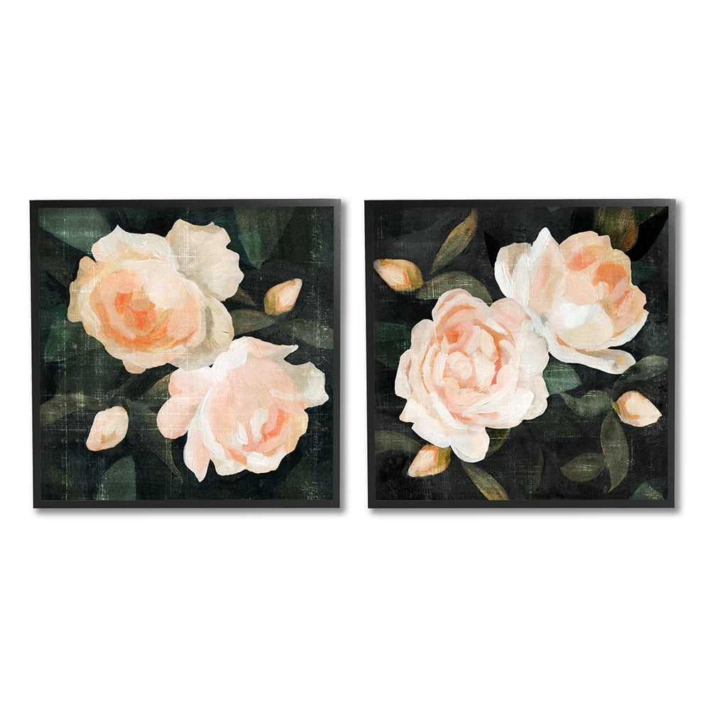 Stupell Industries Soft Pink Rose Garden Abstract Flower Bush Black Framed by Emma Caroline