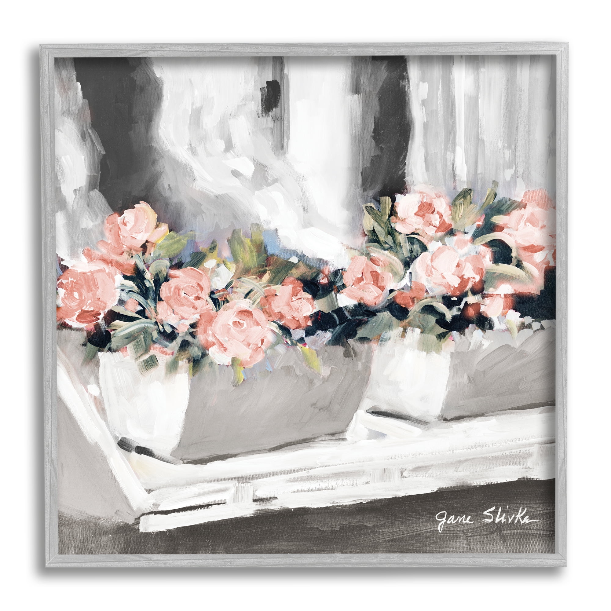 Stupell Industries Soft Pink Roses Abstract Florals on Delicate Edge, 12 x 12, Designed by Jane Slivka