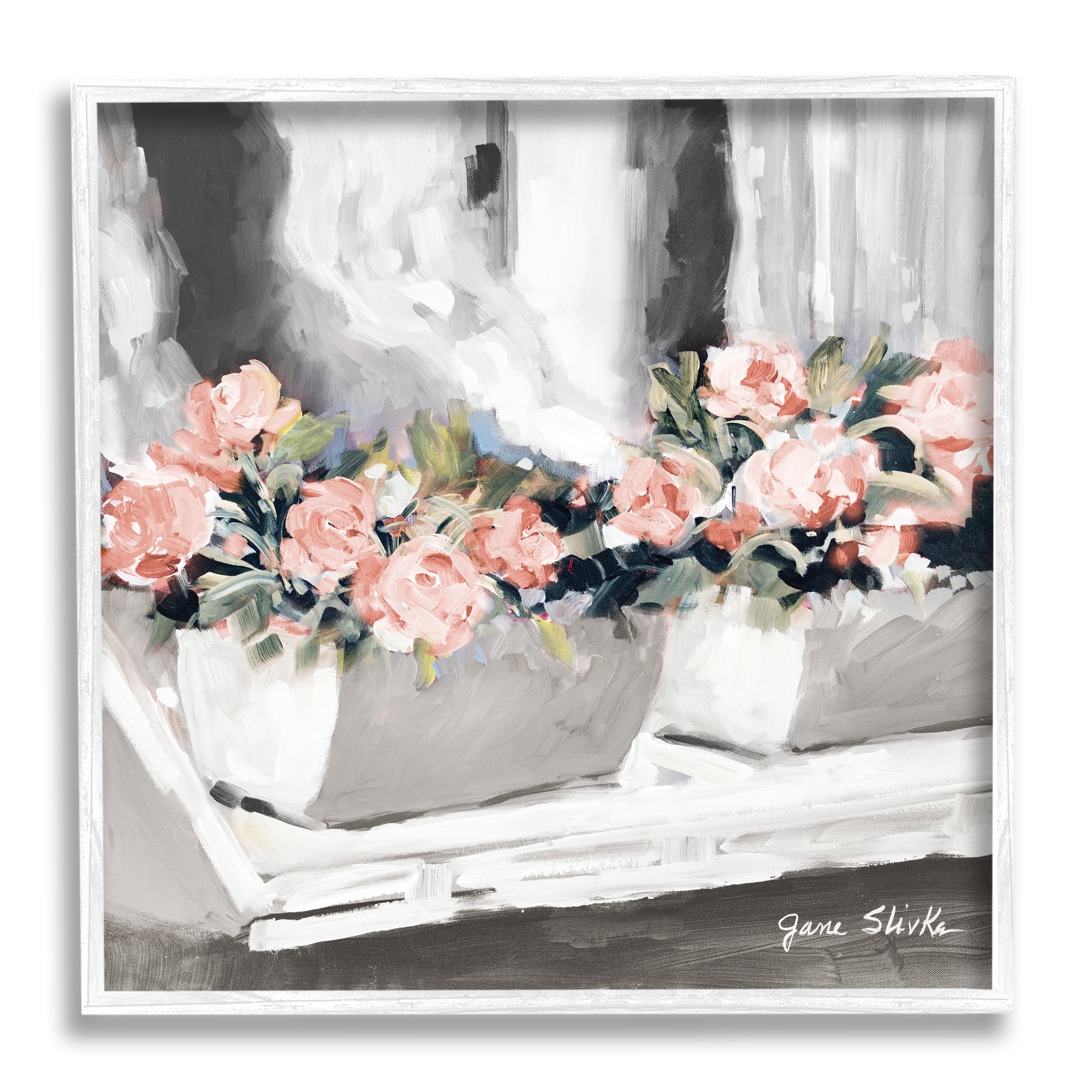 Stupell Industries Soft Pink Roses Abstract Florals on Delicate Edge, 24 x 24, Designed by Jane Slivka