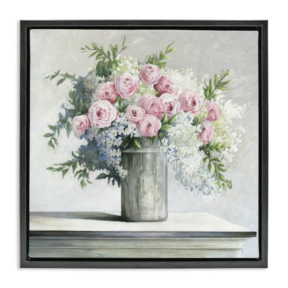 Stupell Industries Soft Pink Roses Botanical & Floral Painting Black Floater Framed Art Print Wall Art, 18 x 18