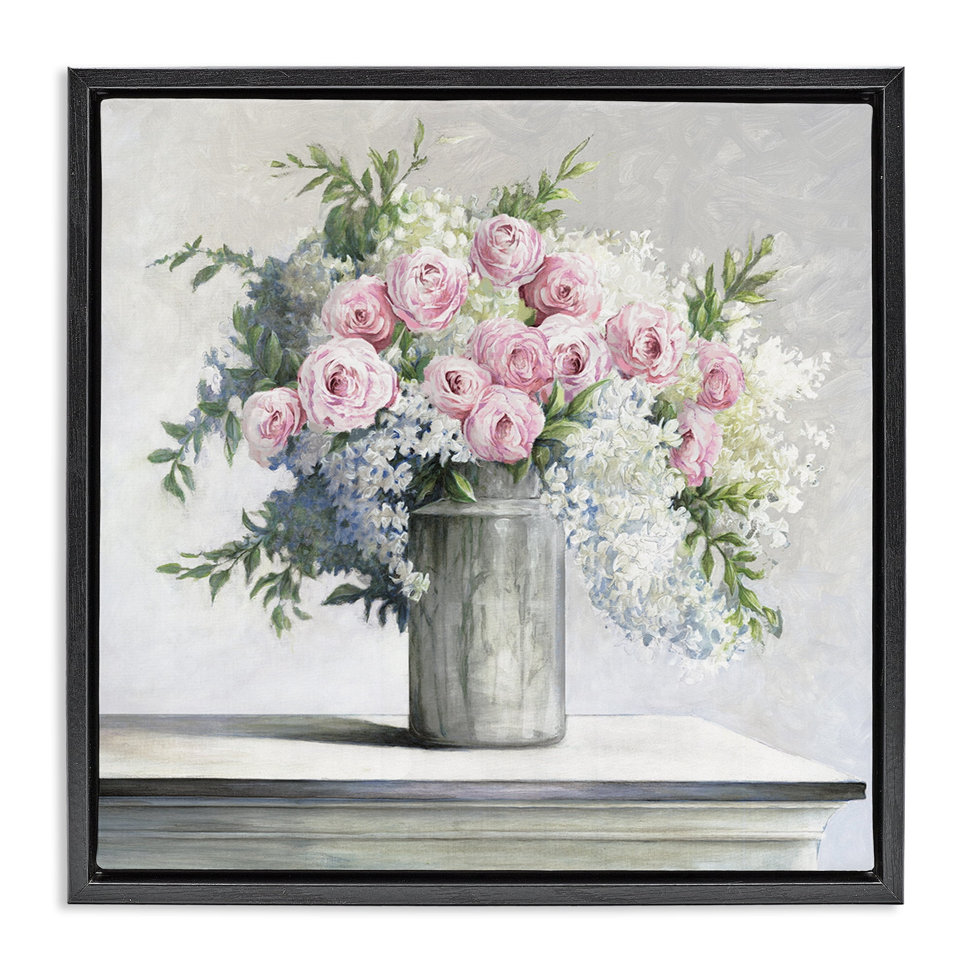 Stupell Industries Soft Pink Roses Botanical & Floral Painting Black Floater Framed Art Print Wall Art, 25 x 25
