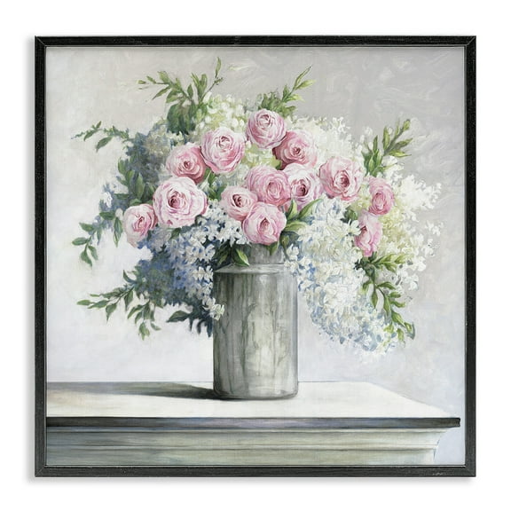Stupell Industries Soft Pink Roses Botanical & Floral Painting Black Framed Art Print Wall Art, 12 x 12