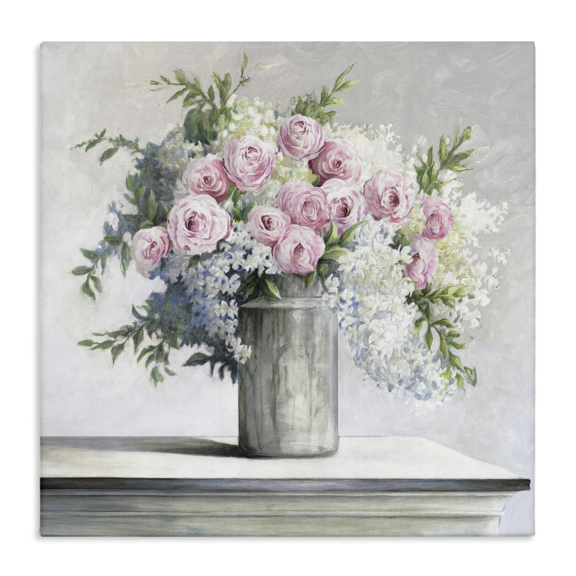 Soft Pink Roses Botanical Canvas Wall Art, 17 x 17