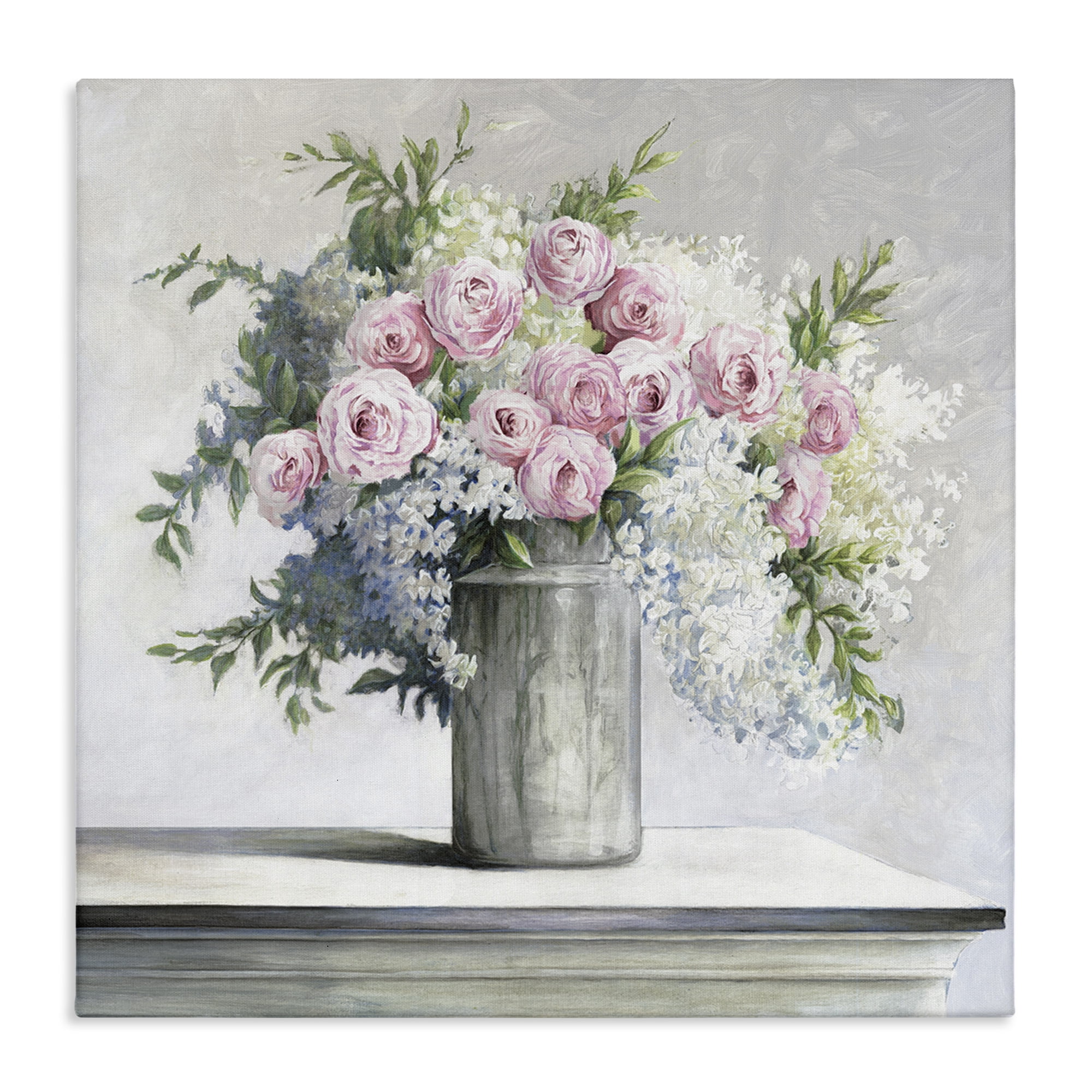 Stupell Industries Soft Pink Roses Botanical & Floral Painting Gallery Wrapped Canvas Art Print Wall Art, 24 x 24