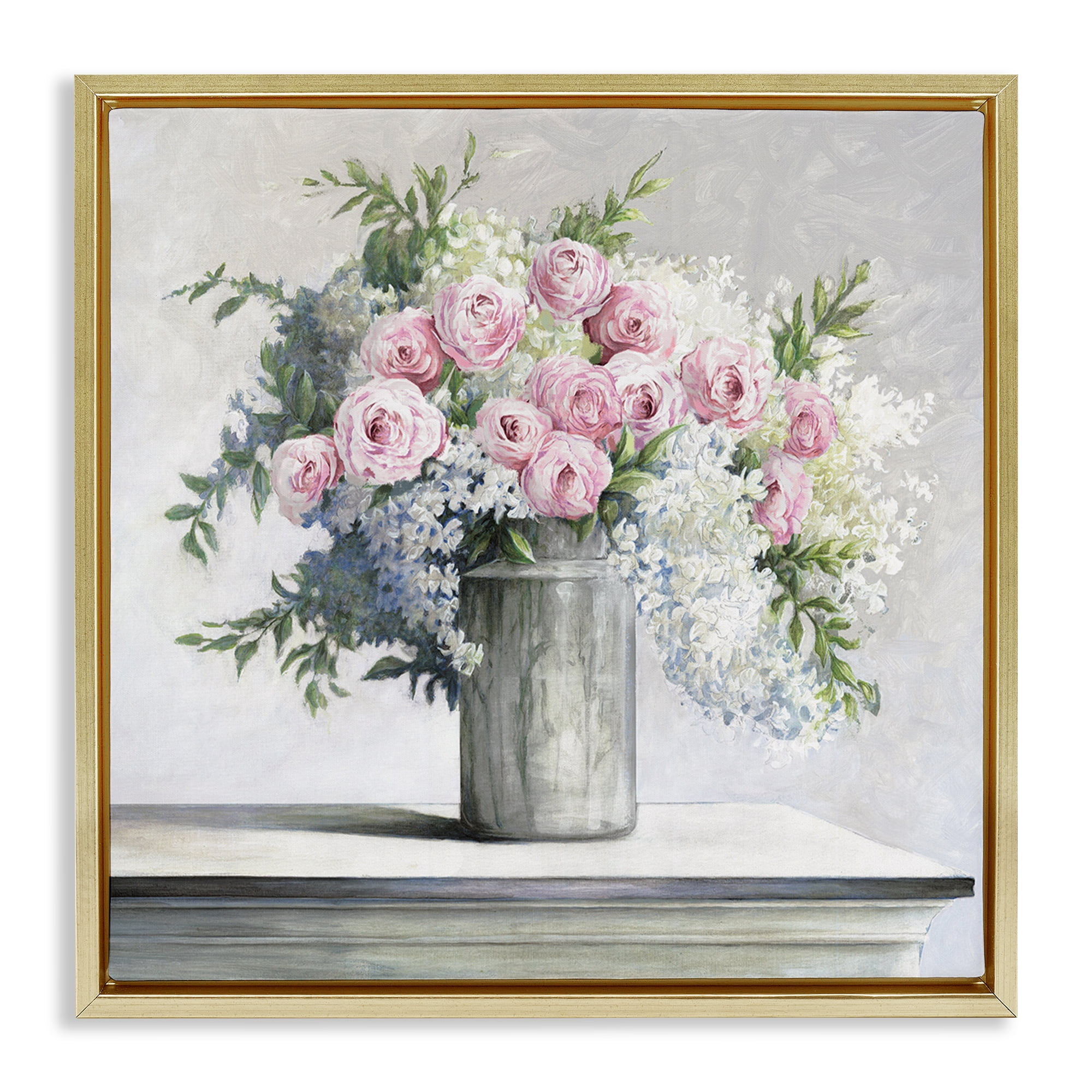Stupell Industries Soft Pink Roses Botanical & Floral Painting Gold Floater Framed Art Print Wall Art, 25 x 25