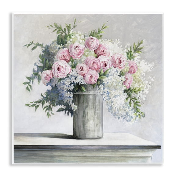 Stupell Industries Soft Pink Roses Botanical & Floral Painting Unframed Art Print Wall Art, 12 x 12