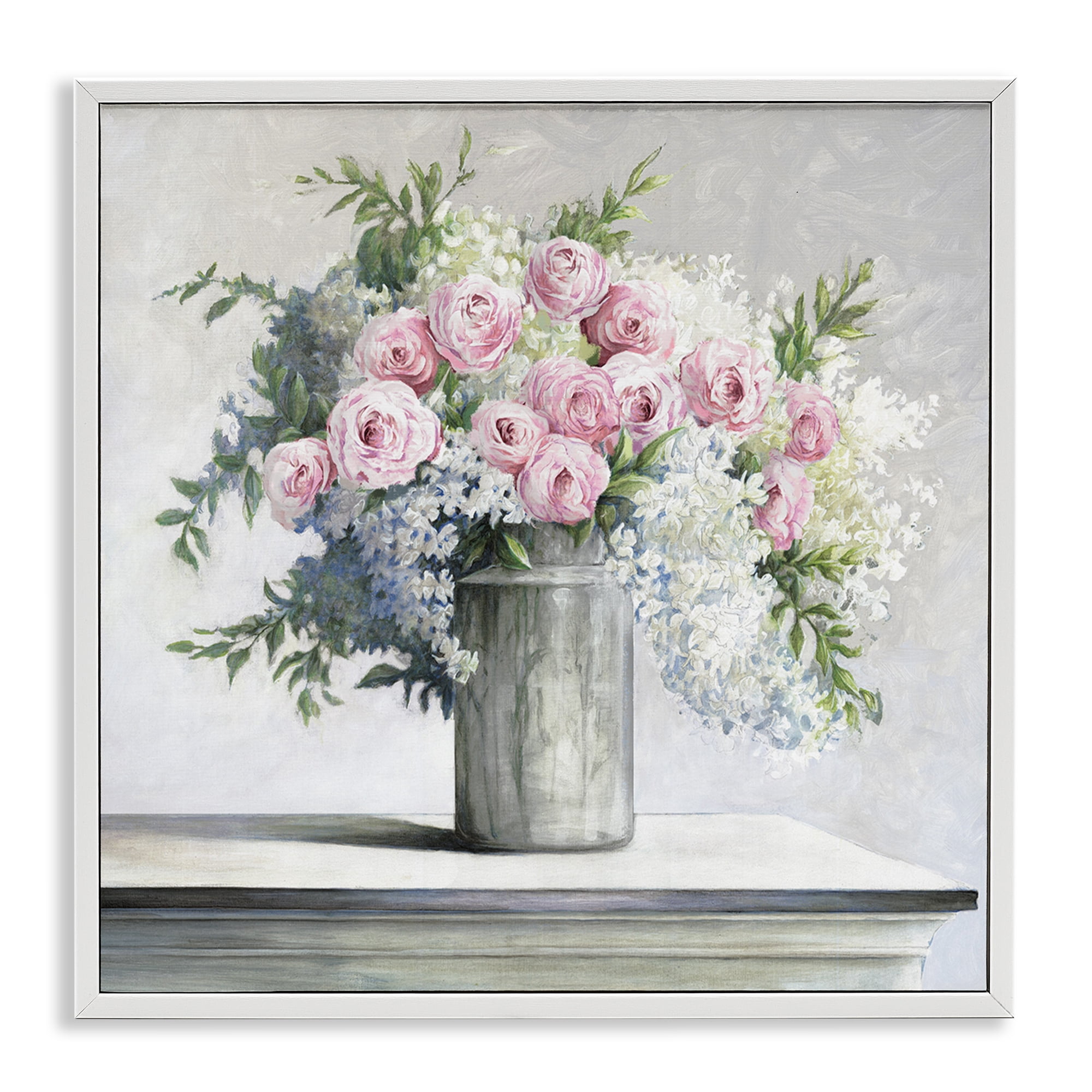 Stupell Industries Soft Pink Roses Botanical & Floral Painting White Framed Art Print Wall Art, 12 x 12