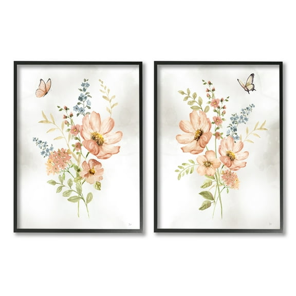 Stupell Industries Soft Pink Spring Flowers Botanical & Floral Painting Black Framed Art Print Wall Art, 11 x 14, Set of 2