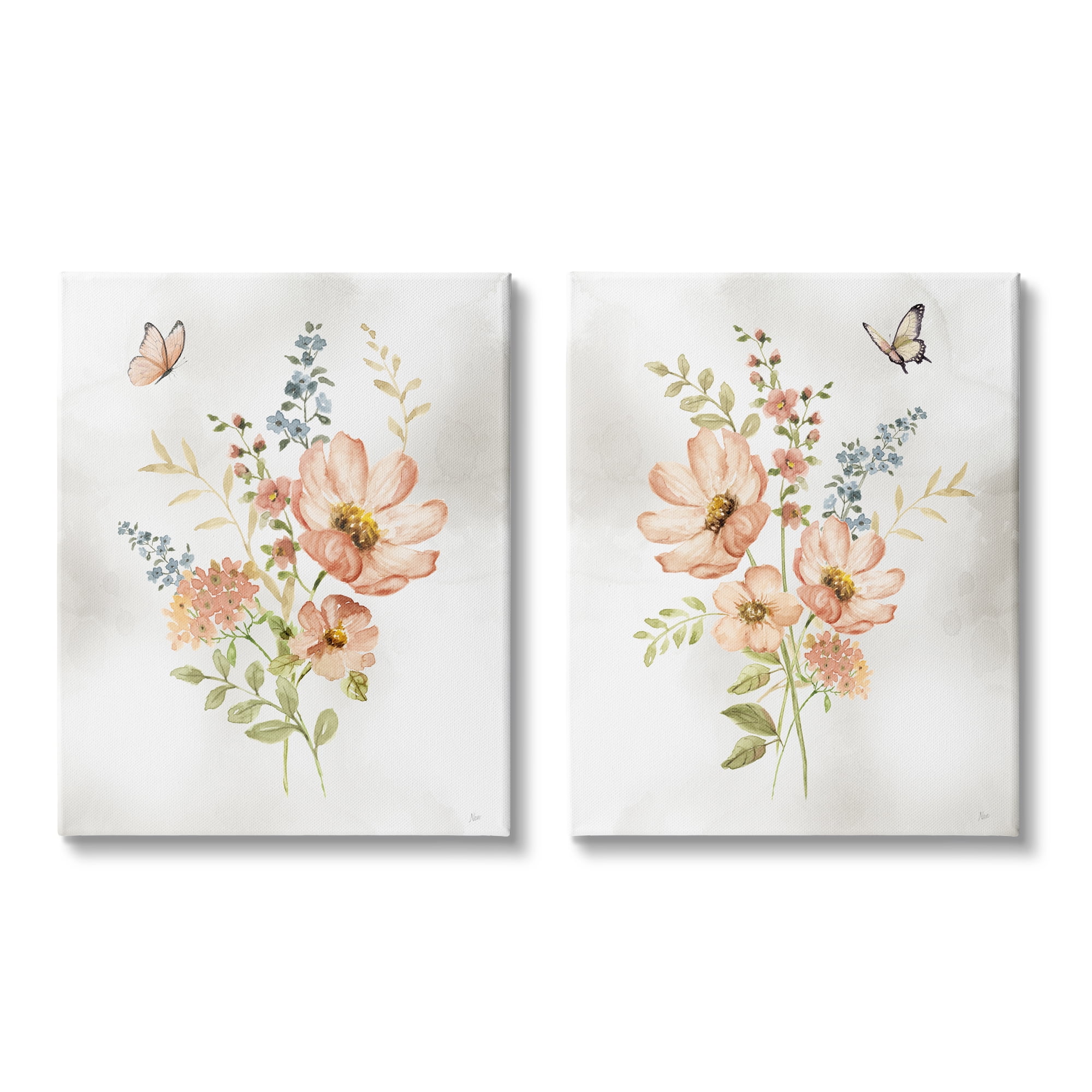 Stupell Industries Soft Pink Spring Flowers Botanical & Floral Painting Gallery Wrapped Canvas Art Print Wall Art, 24 x 30, Set of 2