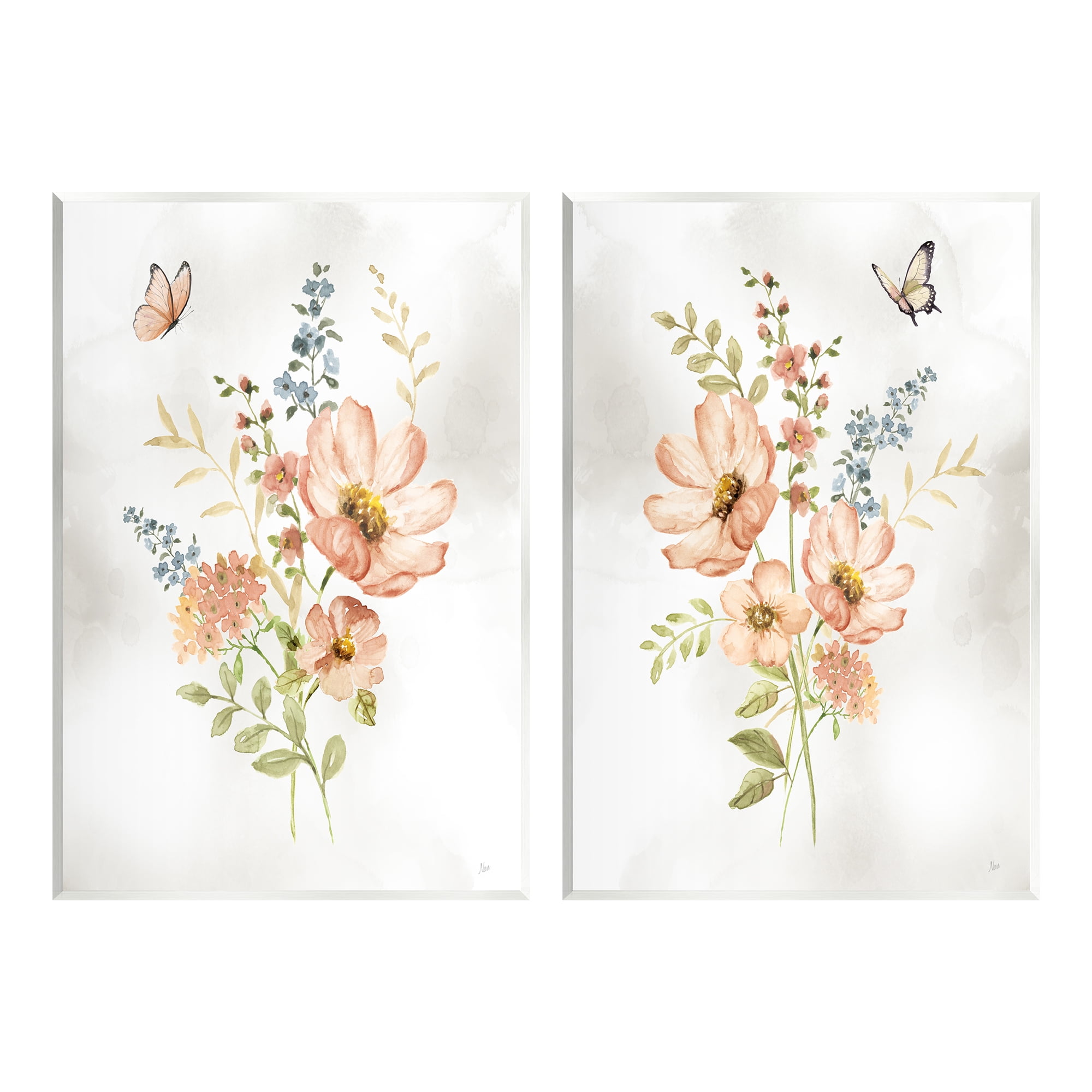 Stupell Industries Soft Pink Spring Flowers Botanical & Floral Painting Unframed Art Print Wall Art, 13 x 19, Set of 2
