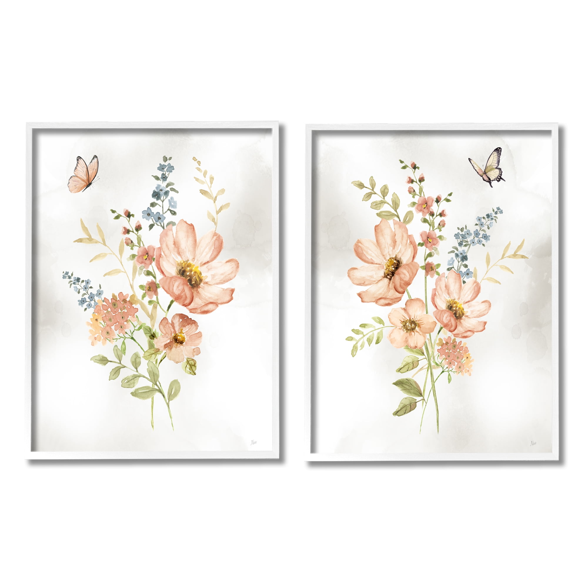 Stupell Industries Soft Pink Spring Flowers Botanical & Floral Painting White Framed Art Print Wall Art, 11 x 14, Set of 2