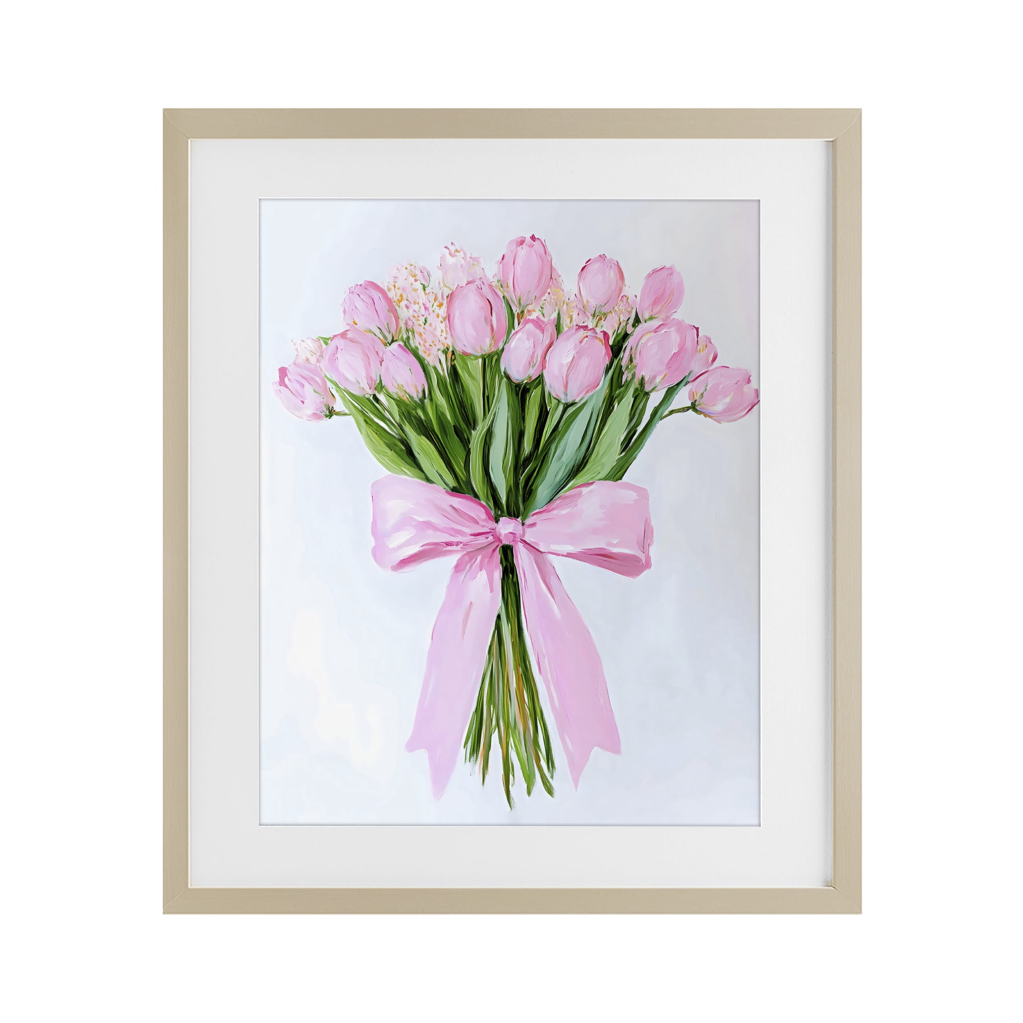 Stupell Industries Soft Pink Tulips with Ribbon Birch Framed Print Under Glass, design by The Prints Vibe