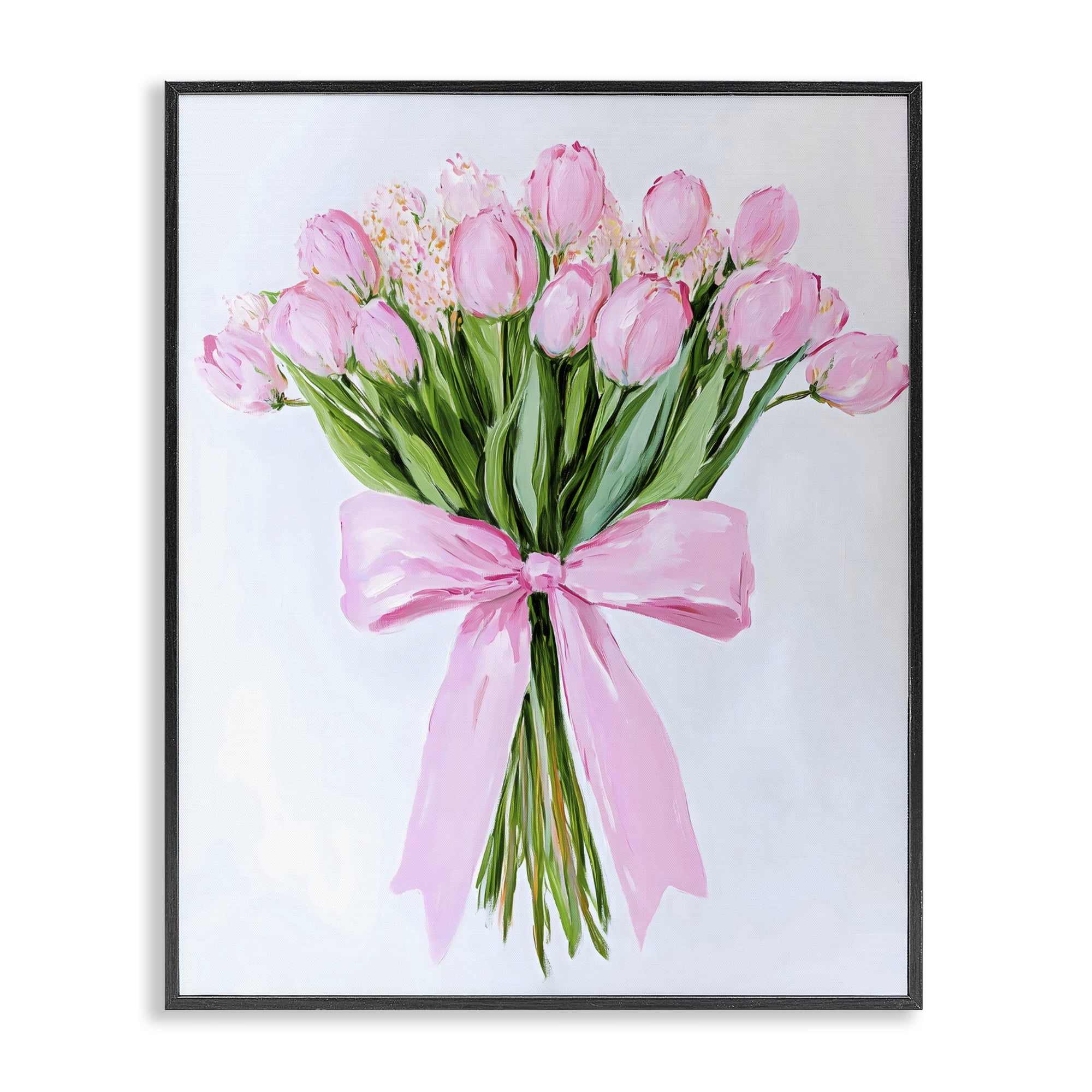 Stupell Industries Soft Pink Tulips with Ribbon Black Framed Giclee Art, design by The Prints Vibe