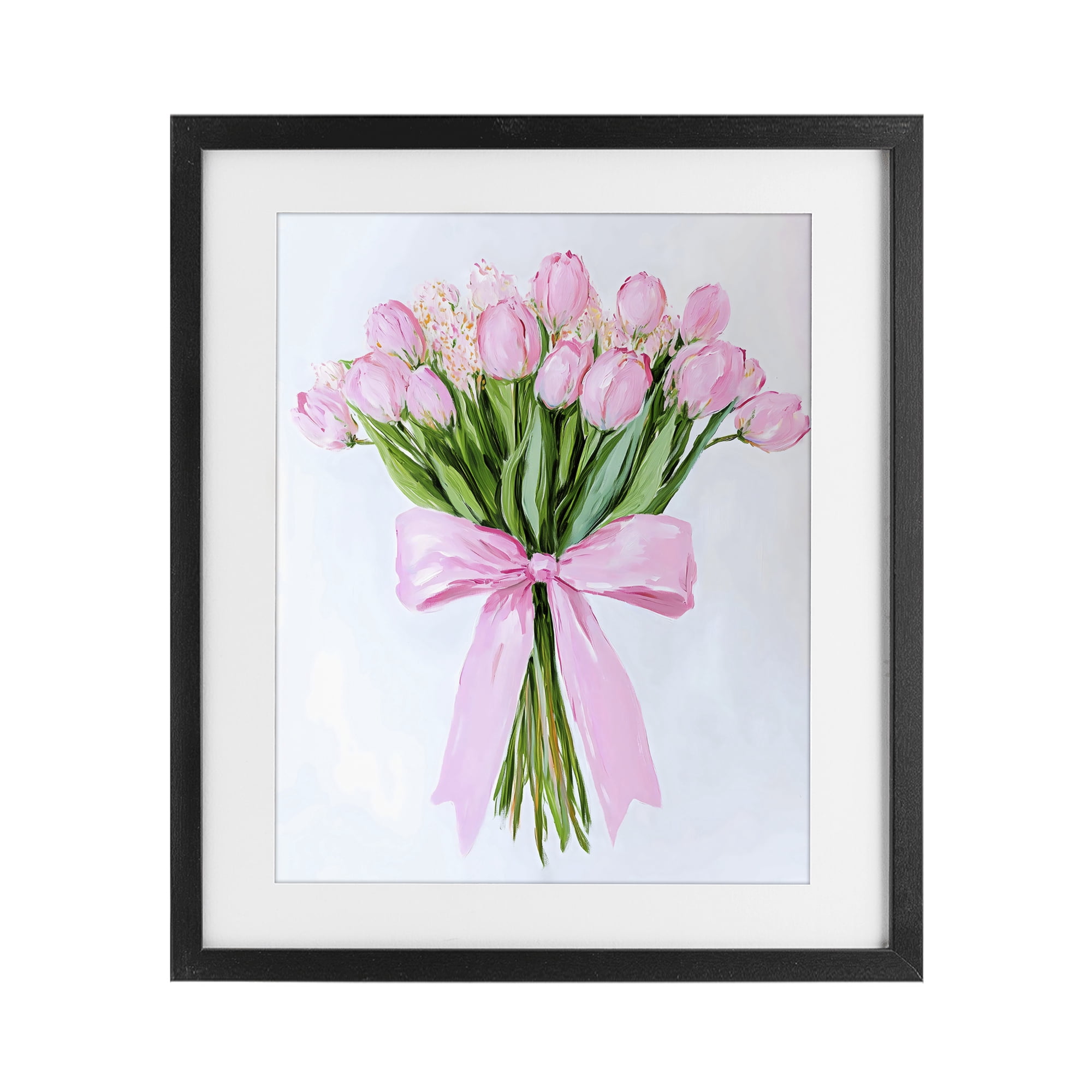 Stupell Industries Soft Pink Tulips with Ribbon Black Framed Print Under Glass, design by The Prints Vibe