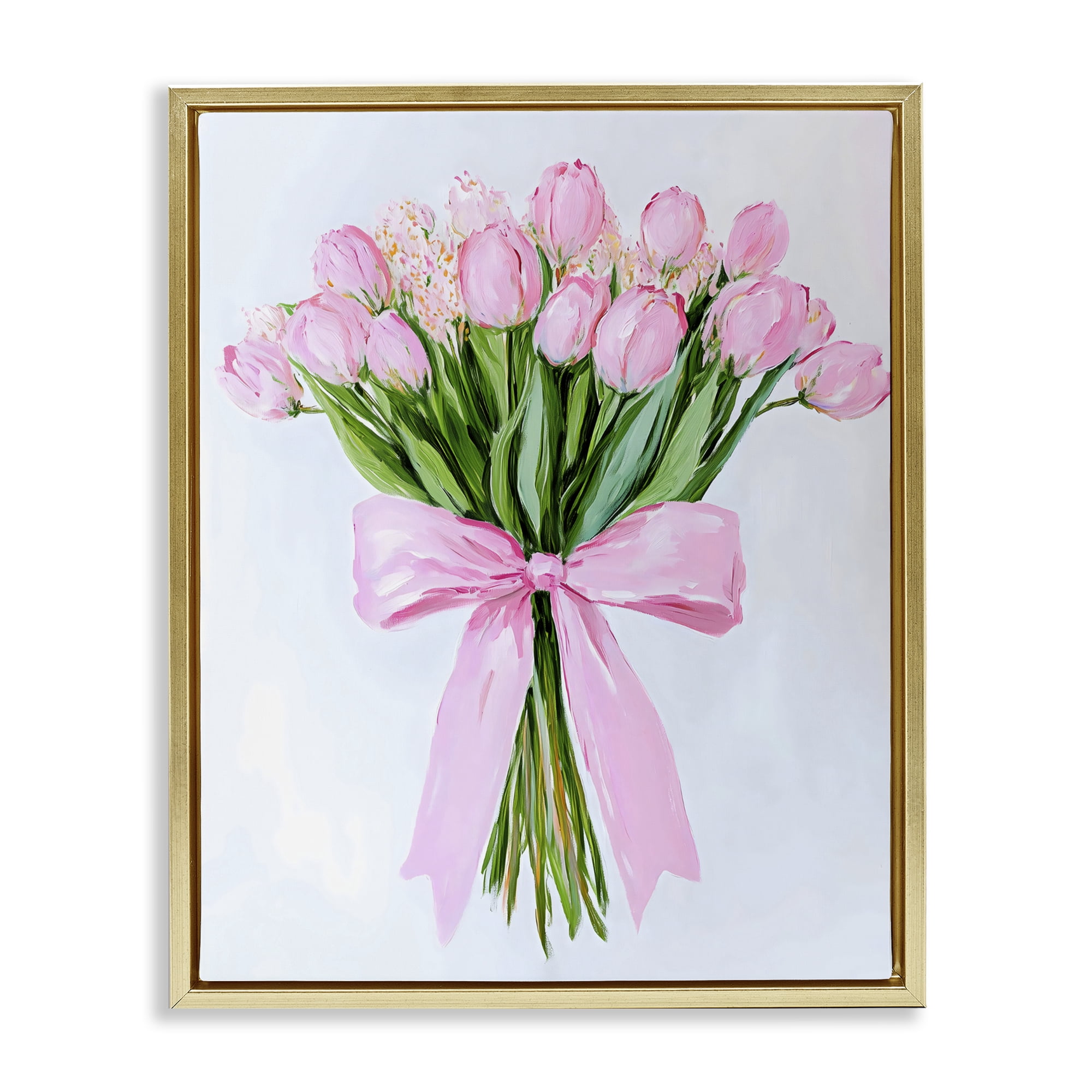 Stupell Industries Soft Pink Tulips with Ribbon Gold Framed Floater Canvas Wall Art, design by The Prints Vibe