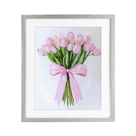 Stupell Industries Cottage Soft Pink Tulips with Ribbon Gray Framed Print Under Glass, 13 x 16, by The Prints Vibe
