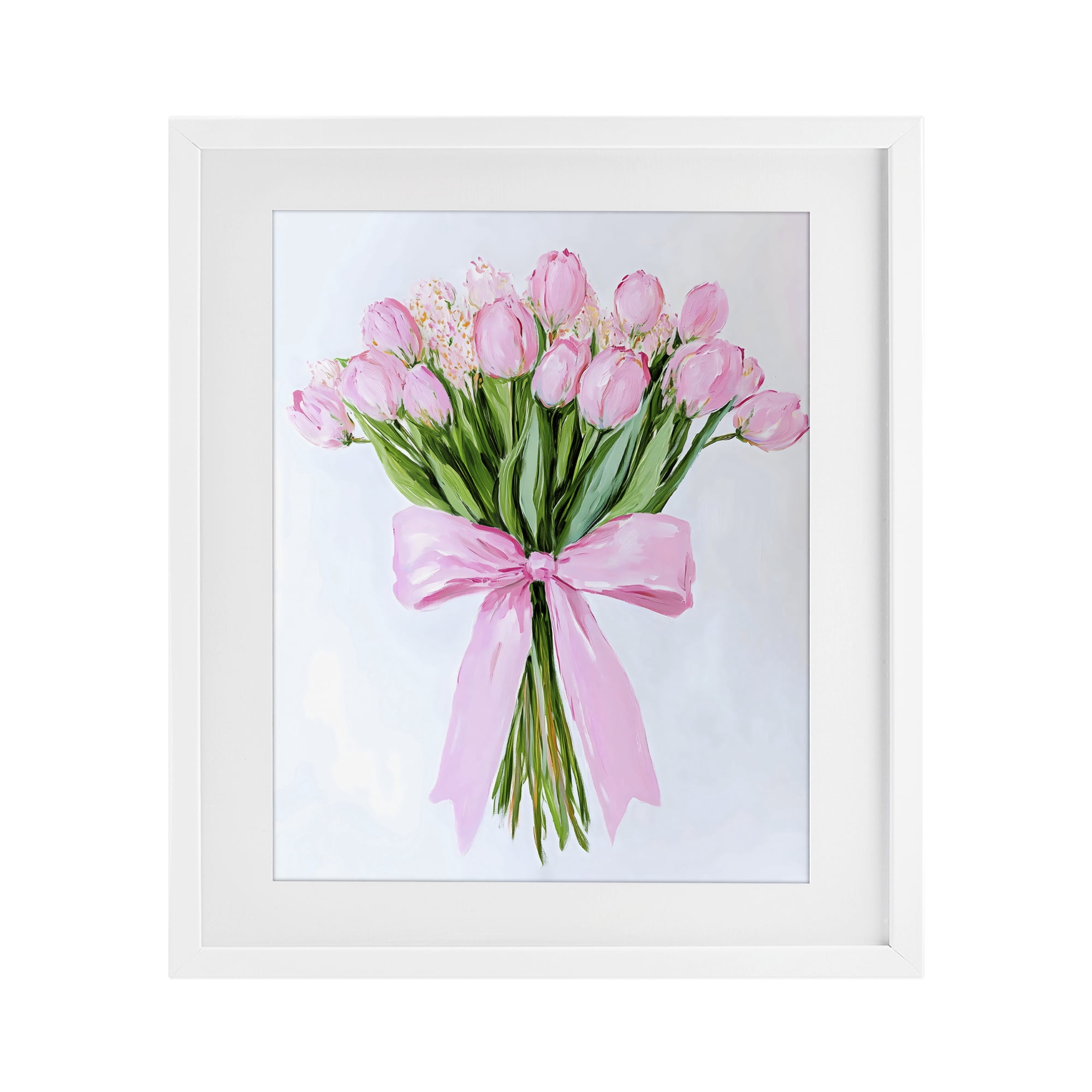 Stupell Industries Soft Pink Tulips with Ribbon White Framed Print Under Glass, design by The Prints Vibe