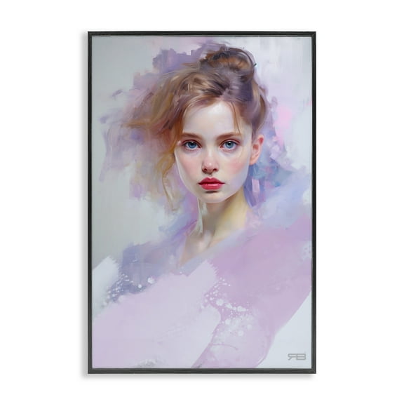 Stupell Industries Soft Portrait of Woman Novelty Painting Black Framed Art Print Wall Art, 12 x 18